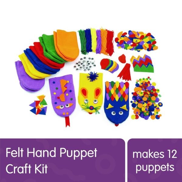 Colorations Felt Imaginary Hand Puppet Craft Kit for Kids, Makes 12 Puppets, Googly Eyes, Dragons, Dramatic Play, Imagination, Creatures, Role Play, Learning, Creativity