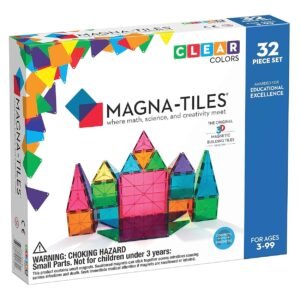 Magna-Tiles 32-Piece Clear Colors Set, The Original, Award-Winning Magnetic Building Tiles for Kids, Creativity and Educational Building Toys for Children, STEM Approved