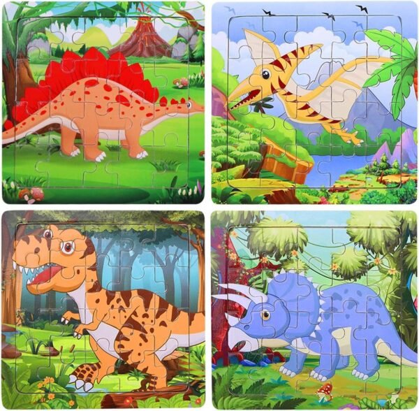 Max Fun?Wooden Jigsaw Puzzles Dinosaur Puzzle for Kids 20 Pieces Preschool Educational Learning Toys Set Animals Puzzles for Boys Girls (4 Puzzles)