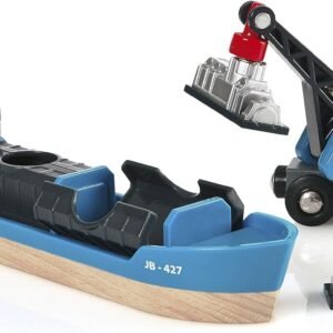 BRIO World - 33534 Container Ship and Crane Wagon | 4 Piece Train Toy Accessory for Kids Age 3 and Up
