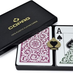 Copag 1546 Design 100% Plastic Playing Cards, Poker Size Jumbo Index Green/Burgundy Double Deck Set