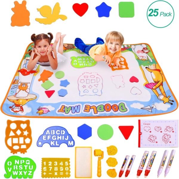 Miserwe Large Water Writing Mat Drawing Mat Neon Colors Board, with 25 Pack Drawing Accessories for Kids Toys Toddlers Educational Girls Boys Size 39.3' X 27.5'