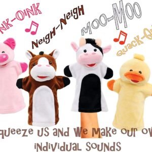 Animal House Talking Animal Hand Puppets Includes (4) Hand Puppets, Each with A Unique Animal Sound When You Squeeze | Baby Gift | Toddler Gift (Barnyard Freinds)