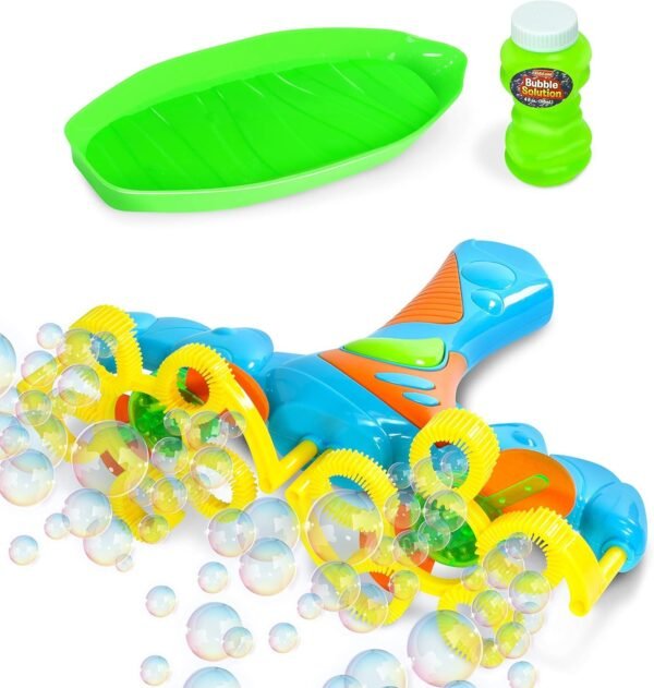 Kidzlane Bubble Gun for Kids | Bubble Blower for Kids & Toddlers with Light up Multi Color Effects | 10 Streams Bubble Maker, Hundreds of Bubbles | Includes 4 oz. of Solution | Ages 3+