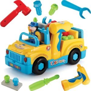 Liberty Imports Multifunctional Take Apart Toy Tool Truck With Electric Drill and Power Tools, Lights and Music, Bump and Go Action