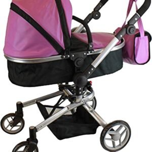 Mommy & Me 2 in 1 Deluxe Doll Stroller, Foldable, with Swiveling Wheels, Convertible Seat, Adjustable Handle, and Basket EXTRA TALL 32 Inches High 9695 (Purple Leather)
