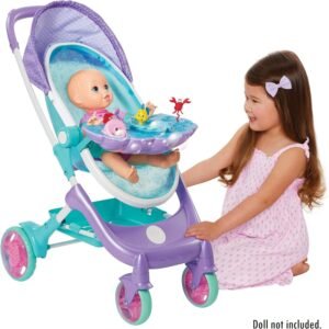 My Disney Nursery Musical Bubble Baby Doll Stroller Inspired by The Little Mermaid, 4-in-1 Feature Doll Stroller, Forup to 14' Baby Dolls, Blows Bubbles & Plays Under The Sea for Girls Ages 3+