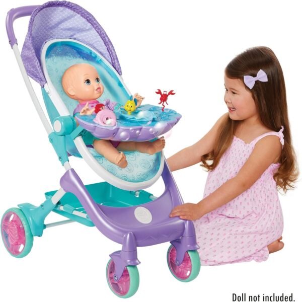 My Disney Nursery Musical Bubble Baby Doll Stroller Inspired by The Little Mermaid, 4-in-1 Feature Doll Stroller, Forup to 14' Baby Dolls, Blows Bubbles & Plays Under The Sea for Girls Ages 3+