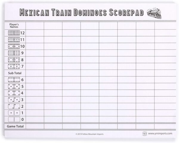 Yellow Mountain Imports Mexican Train Dominoes Scorepad - 50 Sheets