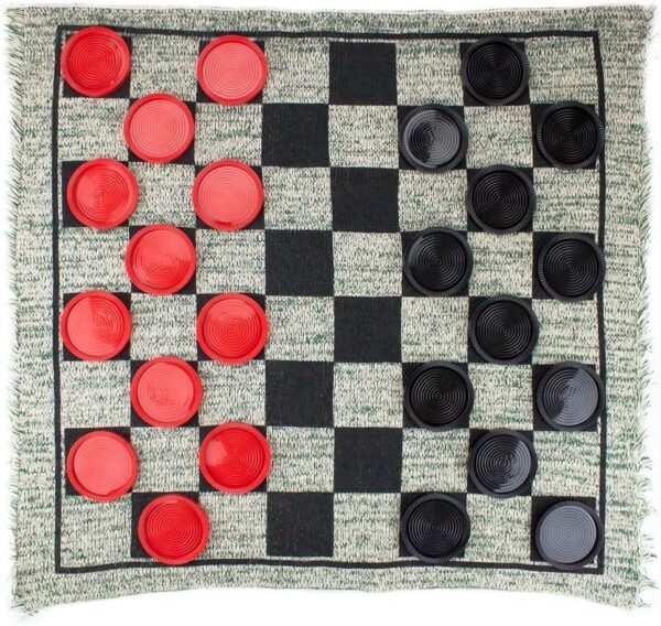 Giant 3-in-1 Checkers and Mega Tic Tac Toe with Reversible Rug ? Indoor/Outdoor Jumbo Classic Board Games for Friends, Kids, & Family Fun ? Great for Game Night, BBQ, Travel, Parties, & Events