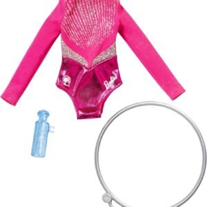 Barbie Clothes: Career Outfit for Barbie Doll, Gymnast Leotard with Hoop and Water Bottle, Gift for 3 to 8 Year Olds