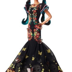 ?Barbie Collector: Dia De Muertos Doll, 11.5-Inch, Brunette, Wearing Embroidered Dress, Flower Crown & Skull Makeup with Doll Stand and Certificate of Authenticity