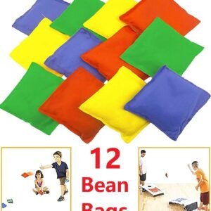 Adorox Weather Resistant 5'x5' Nylon Cornhole Bean Bags for INDOOR Activity Games Lawn Floor Beach Toss Games (Set of 12 Assorted Colors)