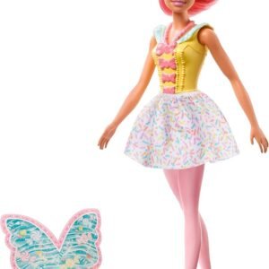 Barbie Dreamtopia Fairy Doll, Approx 12-Inch, with A Colorful Candy Theme, Pink Hair and Wings, for 3 to 7 Year Olds