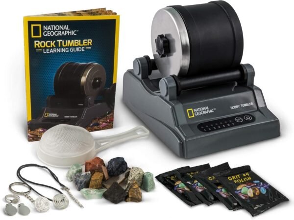 NATIONAL GEOGRAPHIC Hobby Rock Tumbler Kit - Includes Rough Gemstones, 4 Polishing Grits, Jewelry Fastenings and Detailed Learning Guide - Great STEM Science Kit for Mineralogy and Geology Enthusiasts