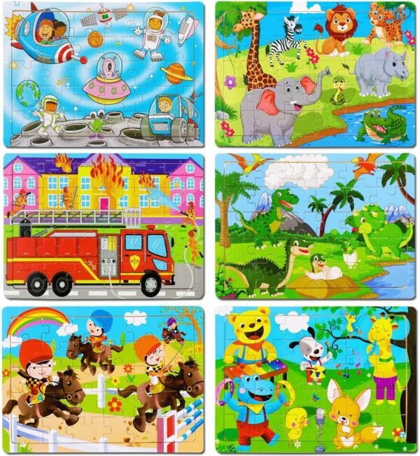 Puzzles for Kids Ages 3-8, 6 Pack Wooden Jigsaw Puzzles 30 Pieces Preschool Educational Learning Toys Set for Boys and Girls