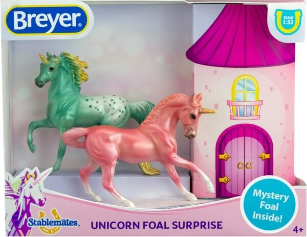 Breyer Horses Stablemates Mystery Unicorn Foal Surprise | Open and Find The Surprise Unicorn Foal | 3 Horse Set | Horse Toy | Horse Figurines | 3.75' x 2.5' | 1:32 Scale |  Model #6052