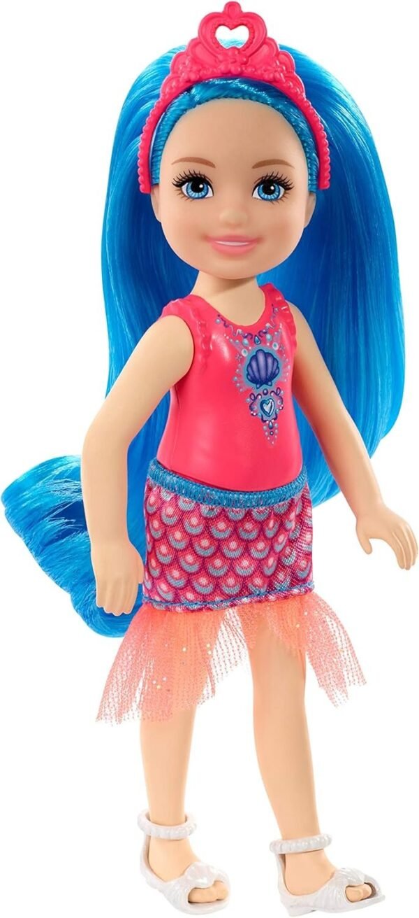 Barbie Dreamtopia Chelsea Sprite Doll, 7-inch, with Blue Hair Wearing Fashion and Accessories, Multi (GJJ94)