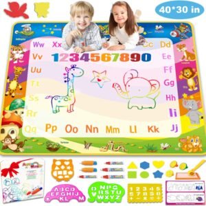 Aqua Magic Doodle Drawing Mat - 40x30 Inches Large Color Water Writing Painting Board for Kids Baby Toddler - Mess Free Educational Toys Xmas Gift for Boy Girl Age 2 3 4 5 6 7 8 Year Old