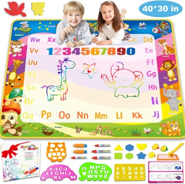 Aqua Magic Doodle Drawing Mat - 40x30 Inches Large Color Water Writing Painting Board for Kids Baby Toddler - Mess Free Educational Toys Xmas Gift for Boy Girl Age 2 3 4 5 6 7 8 Year Old