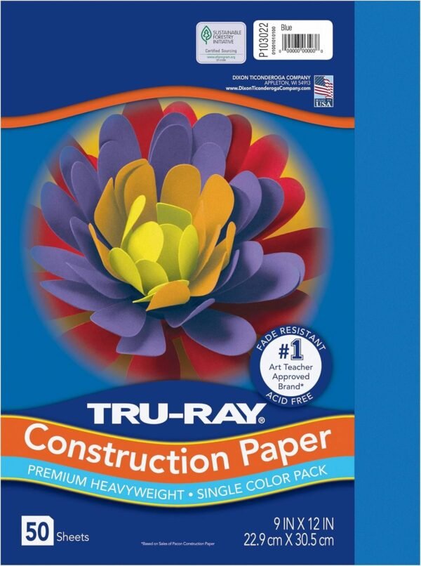 Tru-Ray Heavyweight Construction Paper, Blue,  9' x 12', 50 Sheets