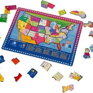 Wondertoys 21 Pieces Wooden USA Map Puzzle Educational Geography Jigsaw Puzzle Toys Kids Best Gift for Boy Girl