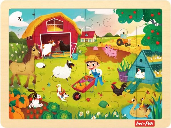 24 Piece Puzzle for Kids Ages 3-5, Busy Farm Wooden Jigsaw Puzzles for Toddlers 3 Years Old