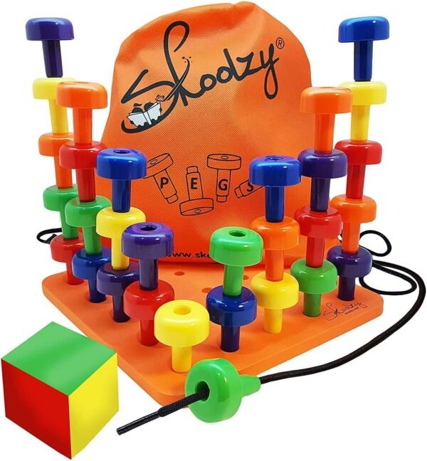 Skoolzy Peg Board Set - Montessori Toys for Toddlers, Preschool Kids | 30 Lacing Pegs for Learning Games, Dice Colors Sorting Counting - Occupational Therapy Fine Motor Skills Activity Pegboard EBook
