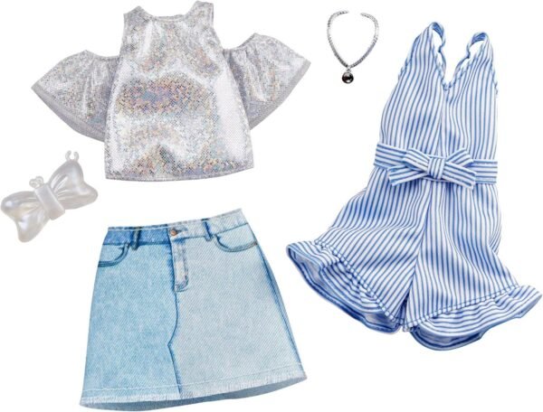 Barbie Clothes: 2 Outfits Doll Include A Sparkly Shirt, Skirt and Romper with Bow-Shaped Purse and Necklace, Gift for 3 to 8 Year Olds?