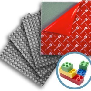 Creative QT Peel-and-Stick, Self Adhesive Baseplates - 4 Pack (10' x 10') - Compatible with DUPLO-Style Bricks (Only with Bigger Size Blocks) - Fastest and Easiest DIY Play Table or Wall (Grey)