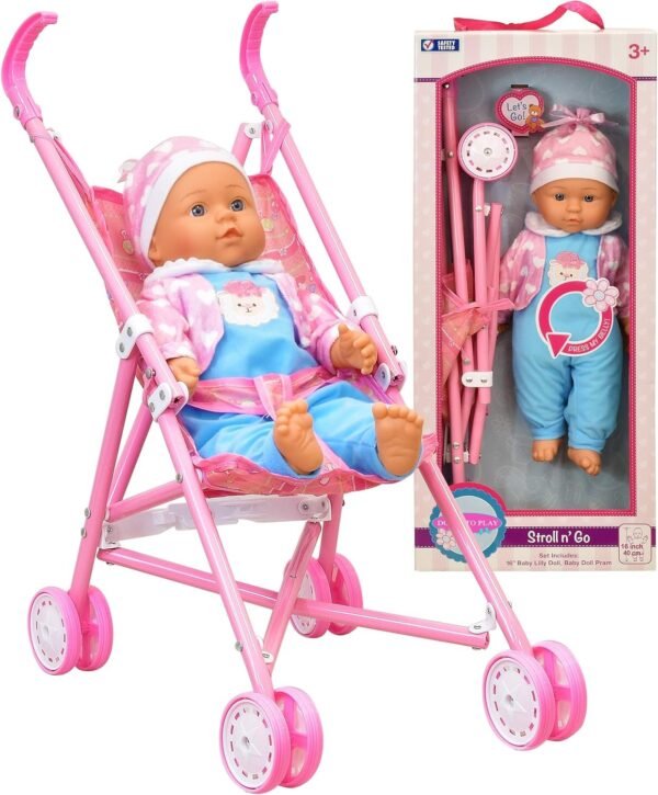 My First Baby Doll Stroller - Soft Body Talking Baby Doll Included Fun Play Combo Set for Babies Infants Toddlers Girls Kids