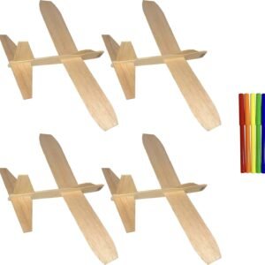 Guillow's Balsa Wood Jetfire Gliders | Wooden Model Airplane Construction Kits | 12-Inch Customizable Unfinished Blank DIY Flying Toy Planes | 4-Pack with 5 Color Markers from KYGON
