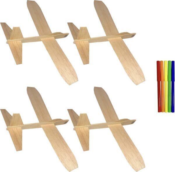 Guillow's Balsa Wood Jetfire Gliders | Wooden Model Airplane Construction Kits | 12-Inch Customizable Unfinished Blank DIY Flying Toy Planes | 4-Pack with 5 Color Markers from KYGON