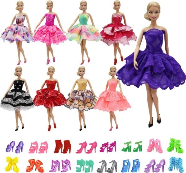 ZITA ELEMENT 5 Pcs Fashion Party Dress Clothes Match 5 Pairs Shoes for 11.5 Inch Girl Doll Summer Outfits and Accessories