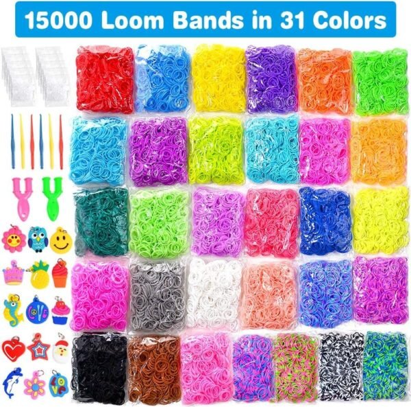 15000 Loom Bands In 31 Colors Rubber Loom Band Refill Kit for Boy Girl Weaving DIY Craft Gift Set Include: 13000+ Premium Quality Loom Bands in 31 Colors + 500 Cute Clips+ 6 Hooks + 15 Charms