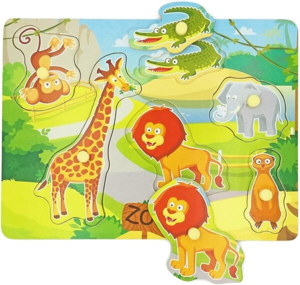 Wooden Peg Baby Puzzles, Full-Color Pictures Animal Shape Chunky Puzzle, Jumbo Knob Zoo Puzzle for Toddlers 1 Year Old and Up