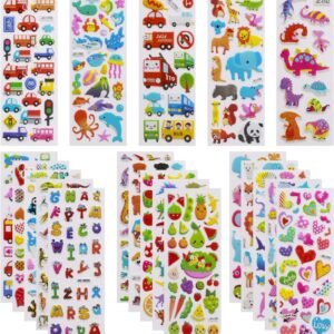3D Stickers for Kids Toddlers 550+ Vivid Puffy Kids Stickers 24 Different Sheets, Colored 3D Stickers for Boys Girls Teachers, Reward, Craft Scrapbooking