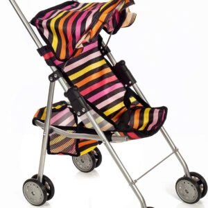 Mommy & Me Baby Doll Stroller Foldable Striped Umbrella Carriage with Basket for Toddler Kids