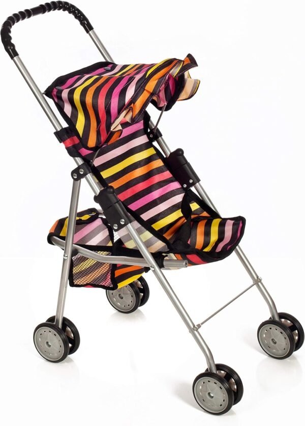 Mommy & Me Baby Doll Stroller Foldable Striped Umbrella Carriage with Basket for Toddler Kids