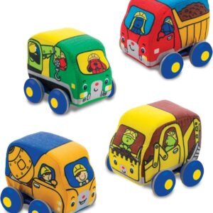 Melissa & Doug Pull-Back Construction Vehicles - Soft Baby Toy Play Set of 4 Vehicles,Multi