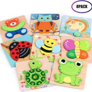 VSATEN Wooden Jigsaw Puzzles for Toddlers, 8 Pack Animal Puzzles for Kids Age 1 2 3 Years Old Educational Toys Gifts for Boys and Girls