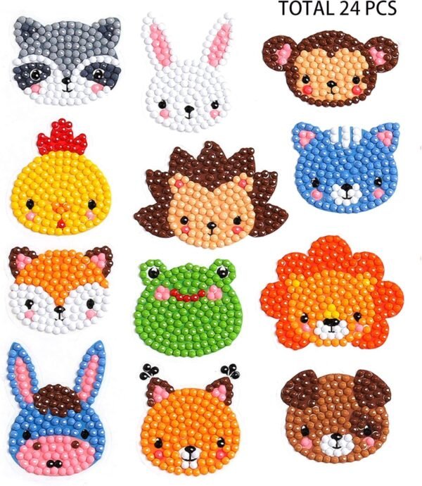 Sinceroduct 24 Pcs 5D DIY Kids Animal Diamond Painting Stickers Beginner Diamond Painting Kits, Digital Diamond Paint