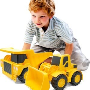 BOLEY (2-Piece) 18' Construction Vehicles - Dump Truck and Bulldozer Construction Toys - Button-Activated Light & Sound Construction Trucks, Perfect Truck toy for Toddler Boys