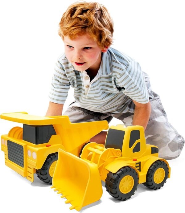 BOLEY (2-Piece) 18' Construction Vehicles - Dump Truck and Bulldozer Construction Toys - Button-Activated Light & Sound Construction Trucks, Perfect Truck toy for Toddler Boys