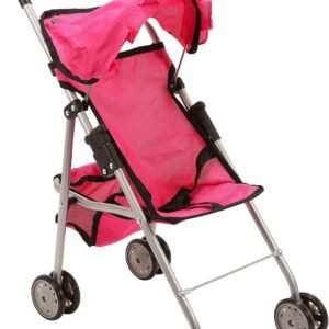 Mommy and Me My First Baby Doll Stroller with Basket, Extra Tall 23 Inch, Foldable Stroller for Toddlers, Hot Pink