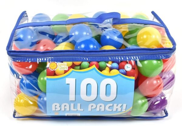 Sunny Days Entertainment 100 Count Ball Pit Refills, Phthalate & Bpa Free, Crushproof Plastic in Assorted Colors, Multi