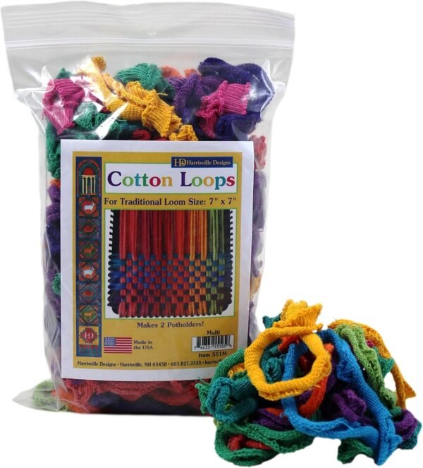 Friendly Loom Potholder Cotton Loops 7' Traditional Size Loops Make 2 Potholders, Weaving Crafts for Kids and Adults-Multi by Harrisville Designs