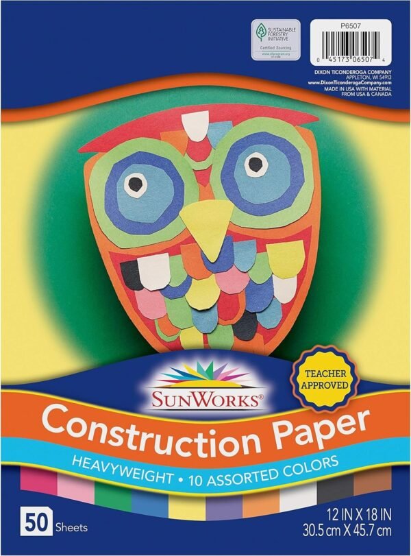 SunWorks Construction Paper, 10 Assorted Colors,  12' x 18', 50 Sheets