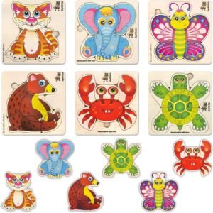 Wooden Jigsaw Puzzles Toys for Toddlers 1-3 Year Olds Boys and Girls - 6 Pack by Quokka ? Kids Wood Educational Games for Learning Animals for Preschool Childrens Ages 2-4 yo