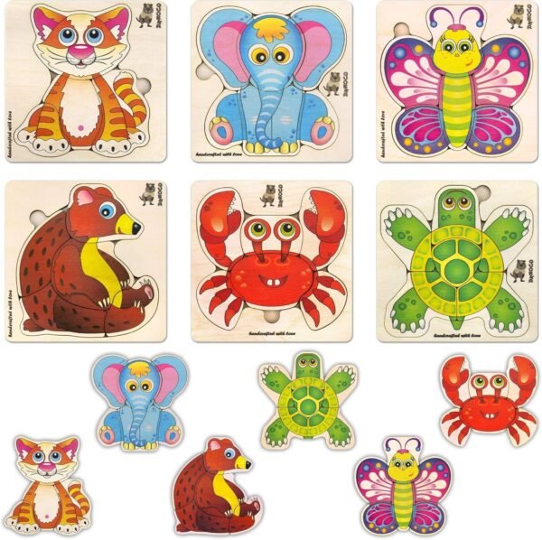Wooden Jigsaw Puzzles Toys for Toddlers 1-3 Year Olds Boys and Girls - 6 Pack by Quokka ? Kids Wood Educational Games for Learning Animals for Preschool Childrens Ages 2-4 yo